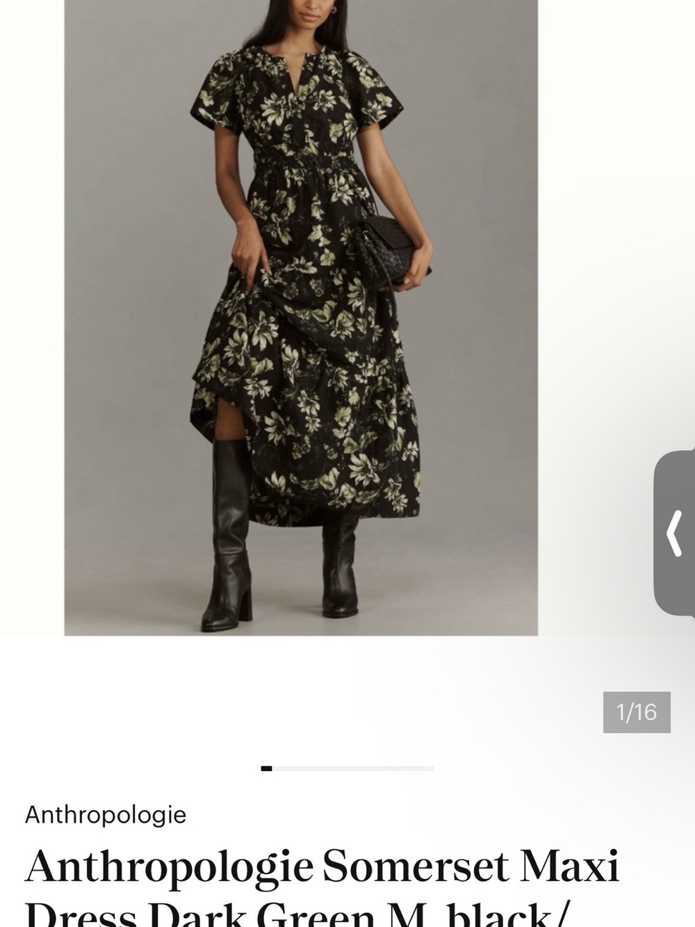 Anthropologie Black & Green Botanical Print Maxi Dress - Picture 1 of 4